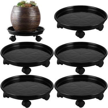 Imagem de 5 pacotes de suporte de plantas com rodas suportes de rolamento de plástico de 30 cm para serviço pesado com rodízios para uso interno e externo base de rolo com rodas grande plantador pires