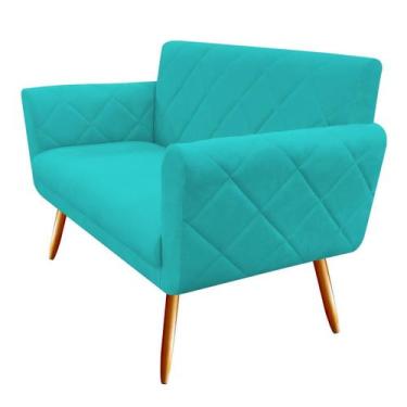 Imagem de Namoradeira Decorativa Sabrina Suede Azul Turquesa Pés Madeira Ms Deco