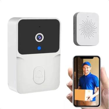 Imagem de Campainha Inteligente Sem Fio com Câmera e Áudio Bidirecional Wi-Fi Interfone Branco Bivolt