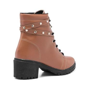 Imagem de Bota Coturno Feminino Cano Curto Tachas Tratorada Macia - Stessy Shoes
