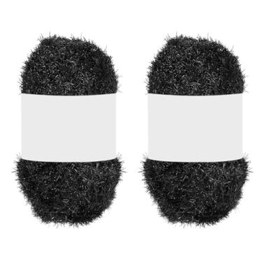 Imagem de PATIKIL 2 novelos de 100 metros, fio de poliéster brilhante Scrubbie fio de coração vermelho brilhante vidro para panos de prato crochê cobertor de tricô tapete suéter cachecol chapéu, preto