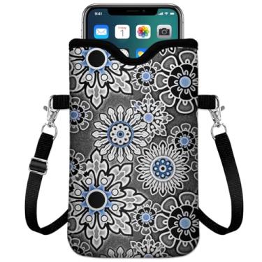 Imagem de IRADA Bolsa de neoprene para celular com alça transversal e cordão de pescoço para mulheres e homens 19 x 10 cm - vintage boho-cinza à prova de choque bolsa universal para telefone