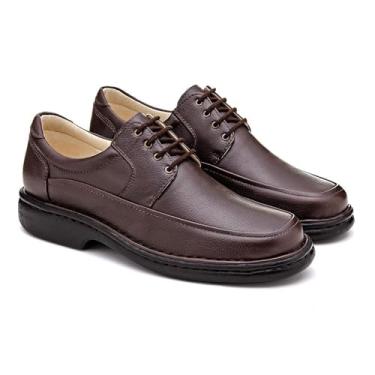 Imagem de Sapato Masculino Couro Natural Forrado Palmilha Gel Anatômica Solado Antiderrapante Tamanhos Especiais 45 46 47 Modelo Clássico Confortável (BROWN, BR, Adulto, Numérico, 47)