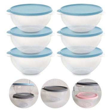 Imagem de Kit 6 Pote de Plástico Hermético 1L Marmita C/ Tampa Bowl Redondo Tije