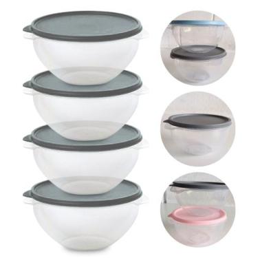 Imagem de Kit 4 Pote de Plástico Hermético 1L Marmita C/ Tampa Bowl Redondo Tije
