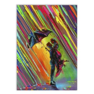Imagem de Placa Decorativa Casal Na Chuva Ilustração Colorida Quarto Sala Decoração Poster