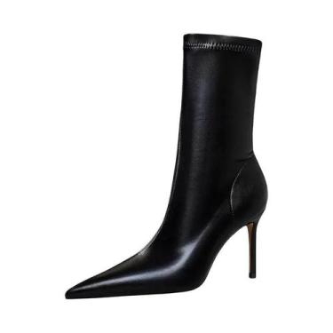 Imagem de Botas Femininas de Couro com Salto Alto Fino 7,5cm/10cm - Quentes para