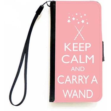 Imagem de Rikki Knight Keep Calm and Carry a Wand - Capa carteira flip rosa claro com aba magnética para Apple iPhone 5c