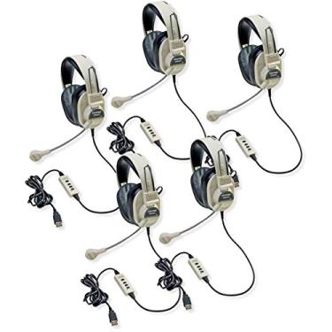 Imagem de Califone 3066-Usb Fone De Ouvido Estéreo Multimídia Deluxe Com Plugue USB, Microfone Omnidirecional Flexível, Earcups Com Redução De Ruído Ao Redor Do Ouvido, Controle De Volume Em Linha, Pacote De 5