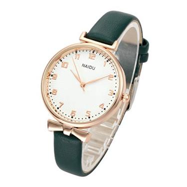 Imagem de Top Plaza Relógio de pulso feminino clássico simples de couro analógico quartzo caixa ouro rosa numerais arábicos relógios sociais casuais, Verde