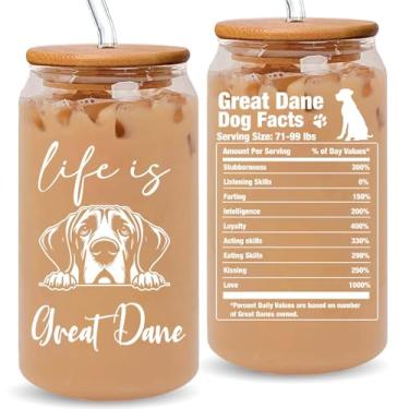 Imagem de RVEAFA Presentes de Dogue Alemão para Proprietários Presentes para Amantes de Dogue Alemão Copo de Café Gelado Bonito com Dogue Alemão Fatos Nutricionais Presentes de Aniversário para Mãe de Cachorro,
