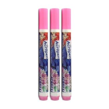 Imagem de Kit Com 3 Canetas Para Tecido Acrilpen 537 - Rosa - Acrilex - Pintura Permanente e Personalização É Ideal Para Personalizar E Detalhar Seus Projetos De Tecido Com Precisão E Durabilidade