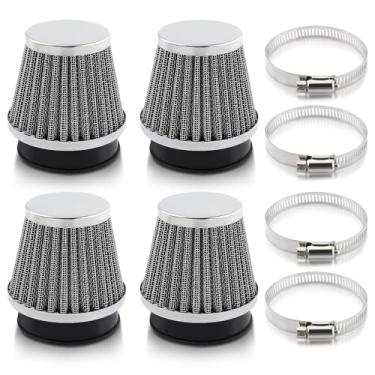 Imagem de Topkidame 4 peças de filtro de ar de motocicleta de 52 mm redondo cônico com fixação e filtro de admissão compatível com Yamaha Honda Suzuki Kawasaki Dirt Bike ATV Moped Pit Bike Scooter Vintage