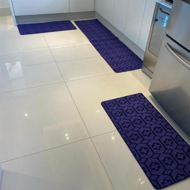 Imagem de Kit Jogo De Cozinha Carpete Geométrico Elegante 3pçs Violeta