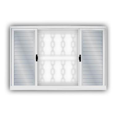 Imagem de Janela Veneziana Aço 6 Folhas Com Grade Elo Mgm Minas Sul 120cmx200cm Requadro 12cm Vidro Mini Boreal Branco
