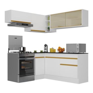 Imagem de Armário De Cozinha Completa De Canto Com Rodapé Veneza Multimóveis V2094 Branco/dourado Branco/dourado