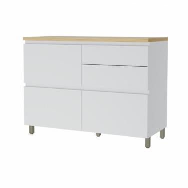 Imagem de Balcao 1 Porta Basculante 4 Gavetas Nesher Rainha 120cm 100 Mdf Branca Nature