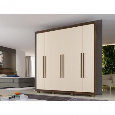 Imagem de Roupeiro Milão 6 Portas 3 Gavetas Benetil Cor:imbuia/off White