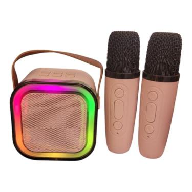 Imagem de Caixa de Som Bluetooth com Karaokê – Acompanha 2 Microfones – Som Potente e Bateria Recarregável (Rosa)