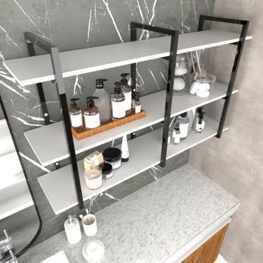 Imagem de Prateleira Industrial Banheiro Organizador Branco Off White Pratileira Parede Suporte S...
