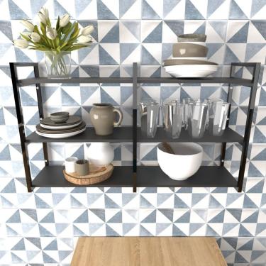 Imagem de Prateleira Industrial Nichos Cozinha Preto Suporte Industrial Suspensa Ferro Madeirasimples