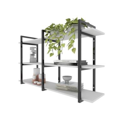 Imagem de Prateleira Industrial Sala Estar Estante Nicho Parede Ferro Madeira Suporte Branco Off White