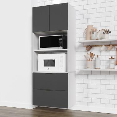 Imagem de Torre Quente 2 Nichos Forno E Microondas Sem Rodapé Puxador 150cm Ipanema Cabecasa Madeiramadeira Grafite Trama /branco