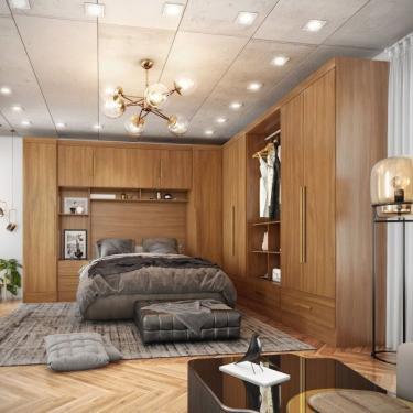 Imagem de Quarto Modulado Casal Completo 6 Peças 6 Portas 5 Gavetas Com Maleiro Smart Plus Cinamomo