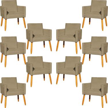 Imagem de Kit 10 Poltronas Decorativa Para Sala Nina Suede Cores Pé Palito 30cm Castanho - Nude, Suede