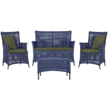 Imagem de Jogo Sofá 2 Poltronas E Mesa Igapó Preta E13 Trama Original Azul