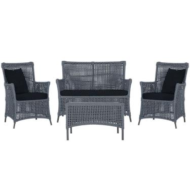 Imagem de Jogo Sofá 2 Poltronas E Mesa Igapó Preta E12 Trama Original Prata