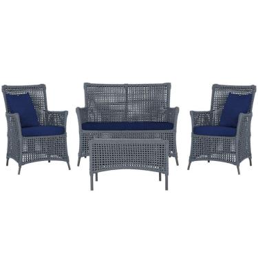 Imagem de Jogo Sofá 2 Poltronas E Mesa Igapó Preta E10 Trama Original Prata