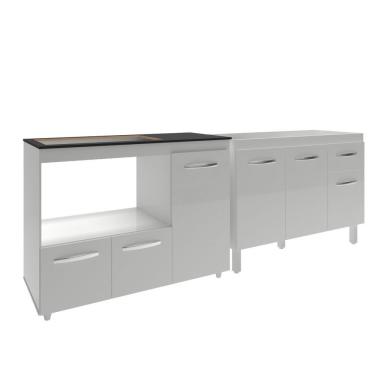 Imagem de Gabinete Cozinha Armário Balcão De Pia 120 Cm Aline E Balcão Para Fogão Cooktop 5 Bocas E Forno Alana Branco