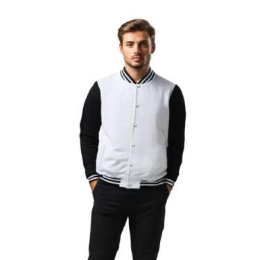 Imagem de Jaqueta Colegial Moletom Masculina Lisa com Bolsos - Calttony, Branco,