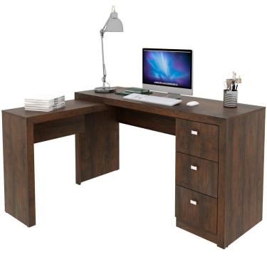 Imagem de Mesa de Canto para Escritório em L Angular com 3 Gavetas