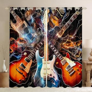 Imagem de Feelyou Cortinas de violão para quarto, sala de estar, rock, cortinas de janela, crianças, mulheres, homens, música, violão, quarto, escurecimento, instrumentos musicais, tratamentos de janela,