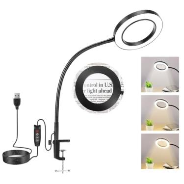 Imagem de NetLea Lupa De Mesa 10X Com Luz E Suporte, Led Pescoço Ganso, Mãos Livres Para Trabalhos Perto, Pintura, Reparos, Artesanato, Leitura Na Cama