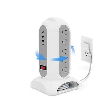 Imagem de DODOYESANA Suporte Para Celular, Protetor Contra Surtos, Régua De Energia, Plugue Plano, Cabo Extensão 6 Pés Com 15 Tomadas Múltiplas, 4 Portas Usb (1 C), Torre Carregamento Múltiplo, Suprimentos Es