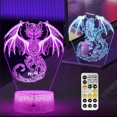 Imagem de DQQDFTF Luz Noturna Para Quarto Infantil, Lâmpada De Ilusão 3D Dragon Girls (2 Padrões), 7 Cores, Regulável, Brinquedos, Presentes, Luzes Decorativas, Como Natal, Feriado, Aniversário, Meninos