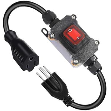Imagem de URANT Cabo De Extensão 1,6 Pés Com Interruptor, Especificação 14/3 Awg Para Uso Externo, Ca Resistente, 20 A-125 V, 16 A-250 Iluminação À Prova D'Água, Interruptor Vermelho Integrado, Soquete Aterra
