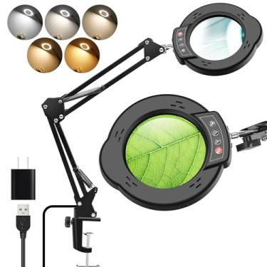 Imagem de APOMOV Lupa 10X Com Luz E Braçadeira, Lente Real, 5 Modos De Cor, Iluminação Led Regulável, Braço Oscilante, Lâmpada Mesa Mãos-Livres Para Artesanato, Costura, Pintura, Leitura, Trabalho Perto