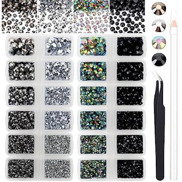 Imagem de AUREHEN 15.000 Peças De Strass Resina Preta 2 A 6 Mm Com Fundo Plano, Redondos Sem Fixação Quente E Prateado, Pedras Preciosas Para Unhas Pinça Caneta Copos Arte, Artesanato Faça Você Mesmo