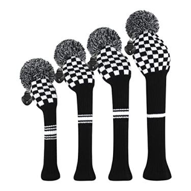 Imagem de Scott Edward Capa Para Taco De Golfe Knit Tacos Madeira E Driver, Protege A Cabeça Da (460 Cc), Fairway Híbrida/Ut Com Etiquetas Numéricas Giratórias (Tabuleiro Xadrez Preto Branco)