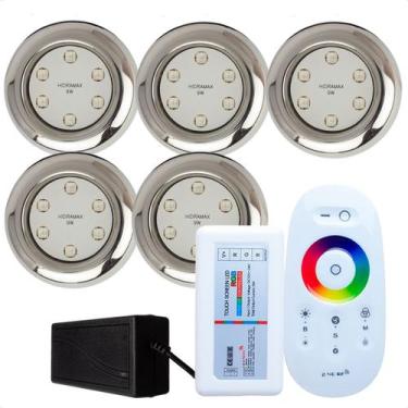 Imagem de Kit Iluminação Piscina 5 Refletores Led 9w RGB Inox S e Comando - Hidr
