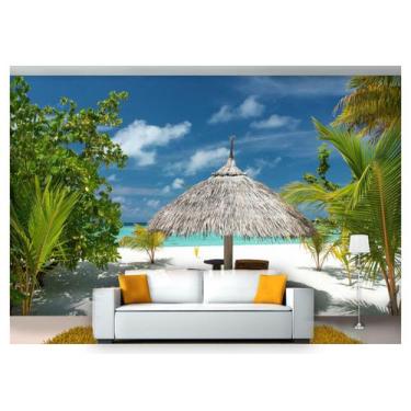 Imagem de Papel De Parede Praia Mar Coqueiros Cadeiras 7,50M² Npr241 - Você Deco