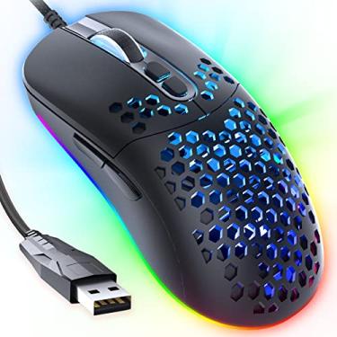 Imagem de Mouse para jogos C306 12800 DPI com fio com concha de favo de mel, 7 botões programáveis e 6 modos de retroiluminação, mouse leve para jogos ergonômico, mouse com fio, para PC/laptop/Mac