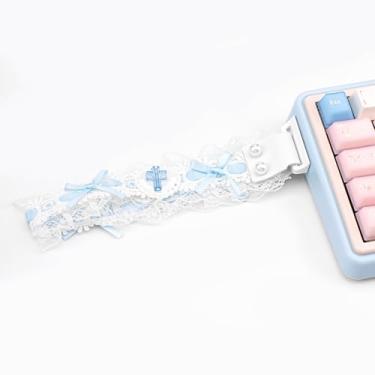 Imagem de COOMICKEY Alças de teclado personalizadas, alças de pressão fofas de renda azul e branca para vários teclados mecânicos, ATK 68 Mu68 Wooting 60he