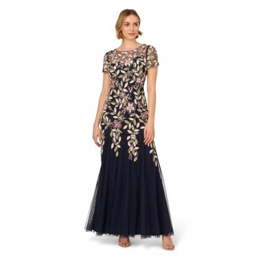 Imagem de Adrianna Papell Vestido longo feminino de malha com contas de videira, Azul-marinho multi, 42