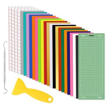 Imagem de HTVRONT Pacote De 24 Acessórios Para Cricut Joy E Suprimentos Que Incluem Vinil Termocolante, Folhas Adesivo Kit Inicial Ferramentas Remoção Ervas Daninhas
