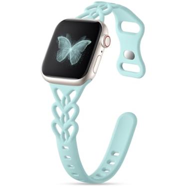 Imagem de Wepro Pulseira de silicone fina trançada: para Apple Watch séries 11, 10, 46 mm, 9, 8, 7, 45 mm, SE - 6, 5, 4, 44 mm, 3, 2, 1 de 42 mm, Ultra 3 2 de 49 mm, para iWatch Cute Heart - pulseira esportiva
